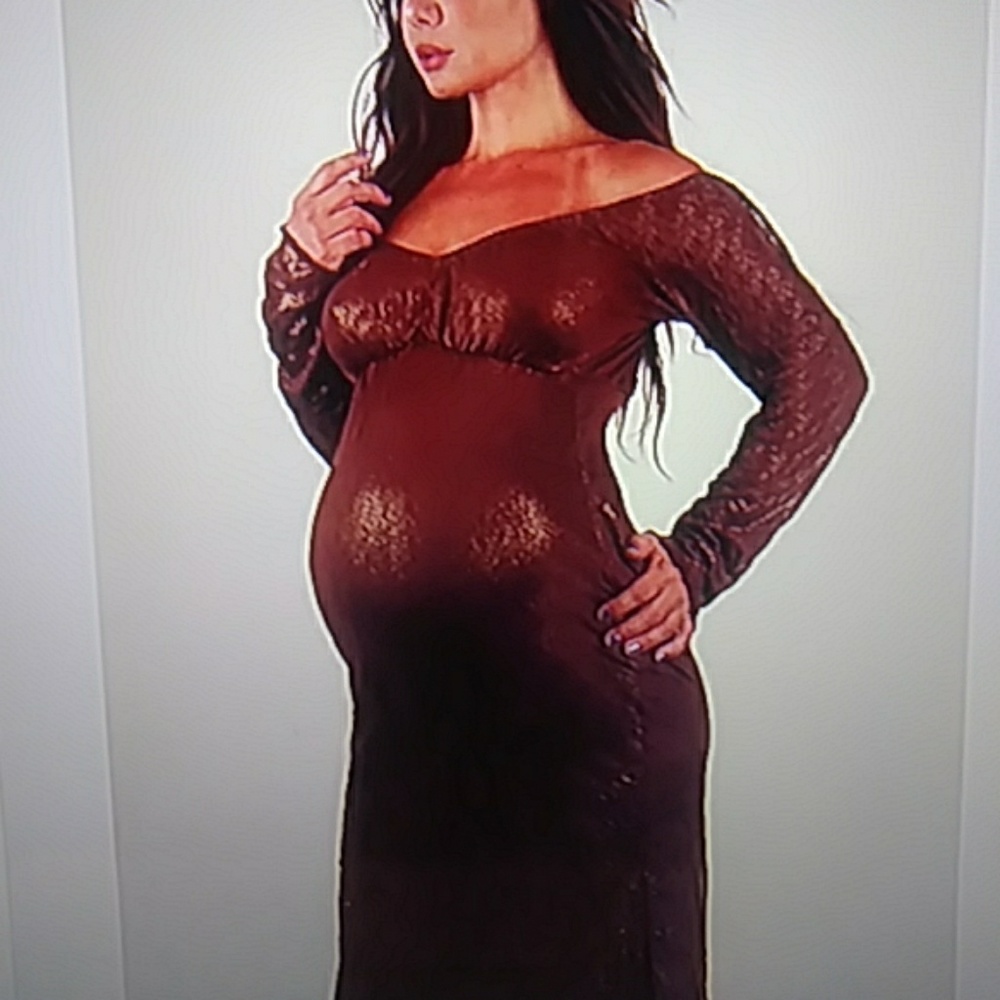 Brown and gold maternity dress